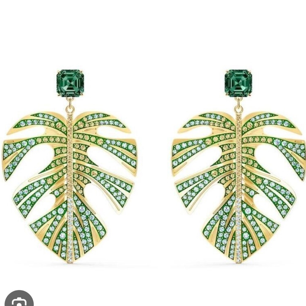 Swarovski Green Tropical Leaf Earrings